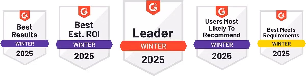REDG G2 awards for results, ROI, leadership, recommendations, and requirements